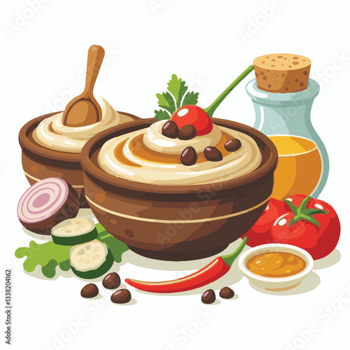 food, eggplant, cuisine, arabic, traditional, appetizer, vegetarian, dip, hummus, babaganoush, turkish, lebanese, vegetable, mediterranean, ganoush, parsley, healthy, snack, arabian, greek, baba, back