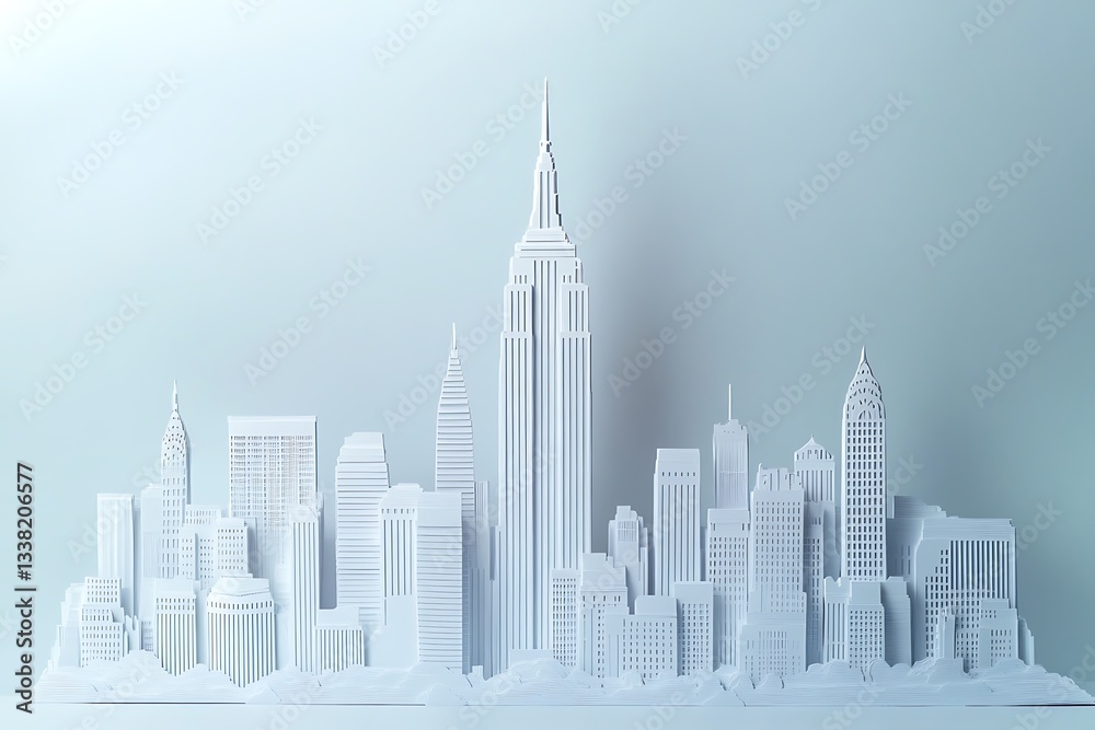Fototapeta premium White papercut cityscape skyline.