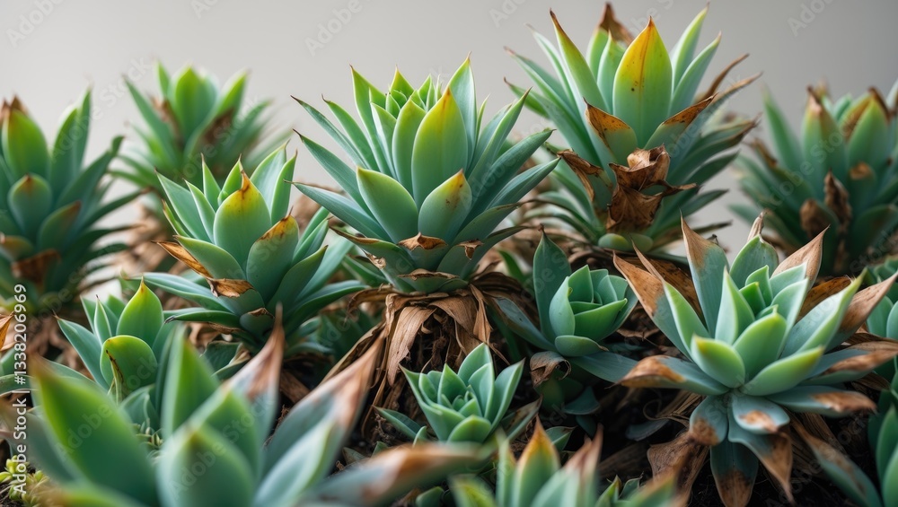 Obraz premium Small green plants similar to pineapple stems with foliage.