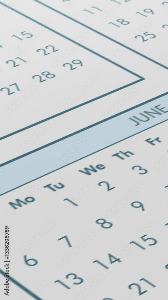 close up of a monthly calendar, concept for appointment or deadline, light theme (3d render) vertical video
