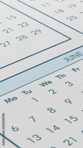 close up of a monthly calendar, concept for appointment or deadline, light theme (3d render) vertical video