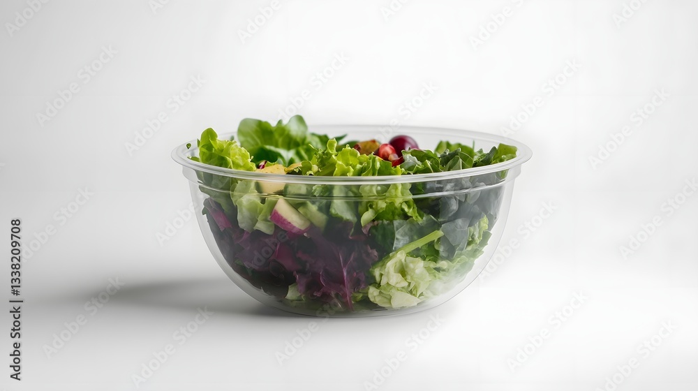 Minimalist Healthy Salad Container Mockup with Transparent Bowl on Clean White Background Minimalist Healthy Salad Container Mockup with Transparent Bowl on Clean White Background
