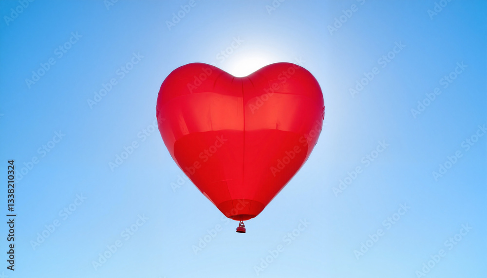 Fototapeta premium Red heart-shaped balloon floating in blue sky, love symbol