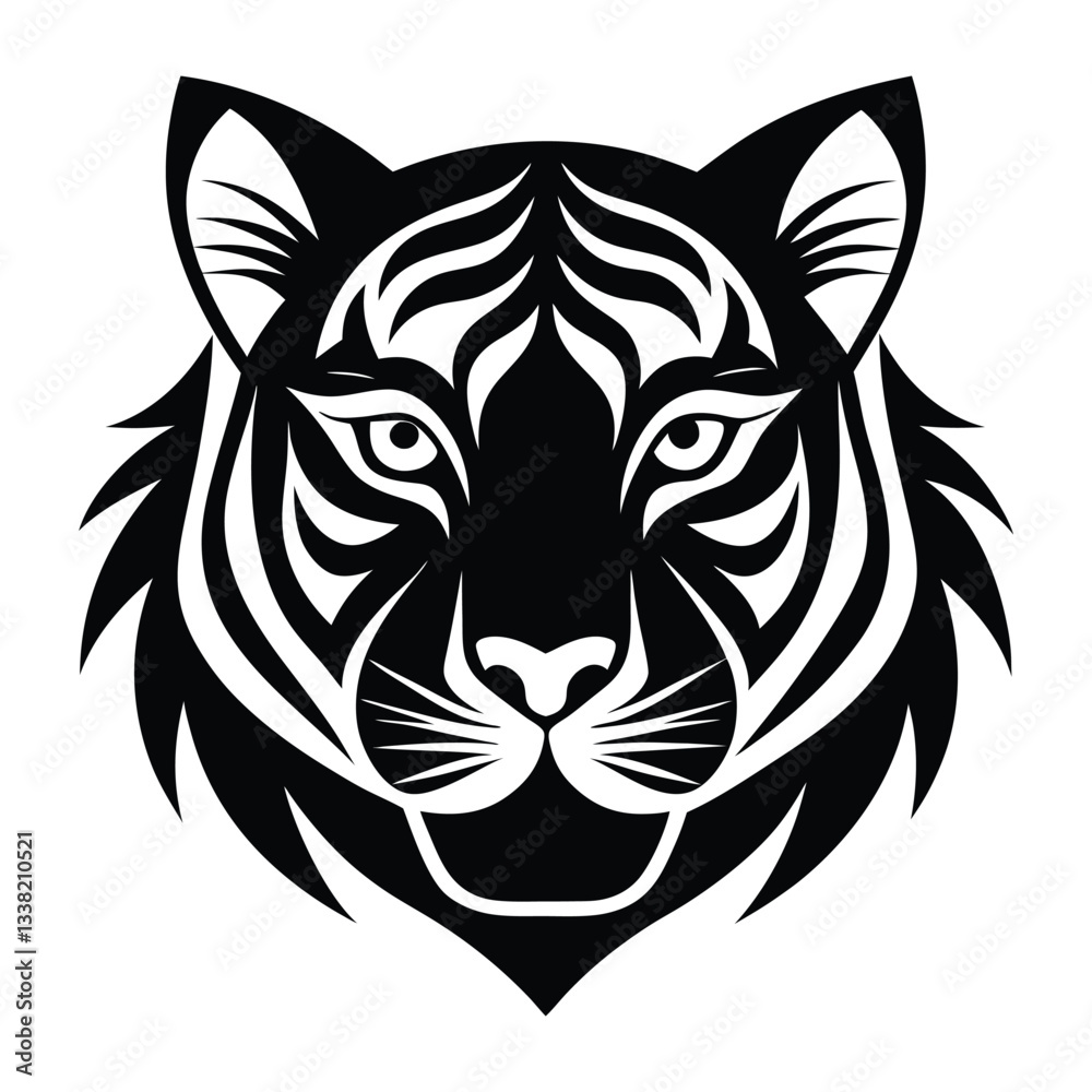 Obraz premium Wild tiger head vector illustration, a black tribal animal symbol