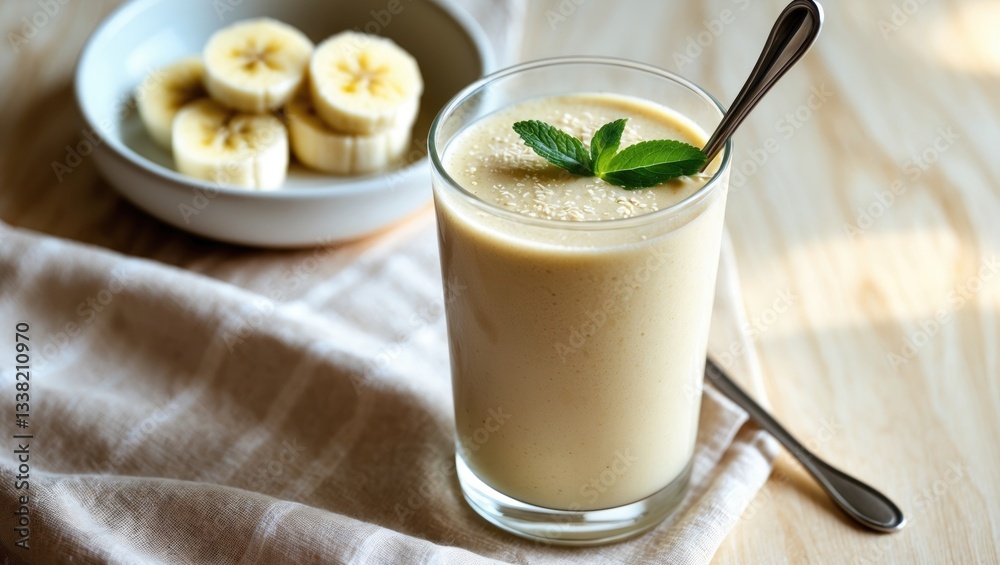 fresh banana smoothie in glass