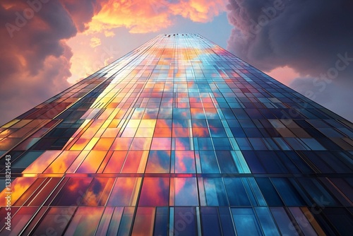 Wallpaper Mural Reflections of a Vibrant Sunset Dance on a Glass Skyscraper. Generative AI Torontodigital.ca