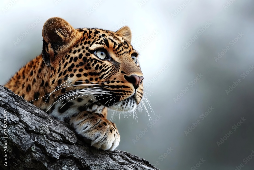 Fototapeta premium Leopard resting on a branch and observing surroundings
