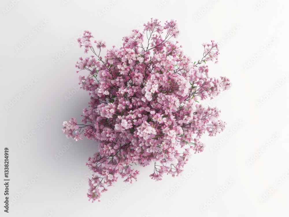 Obraz premium Highquality ultrarealistic photo of pink cherry blossoms bouquet on white background top view clear details commercial