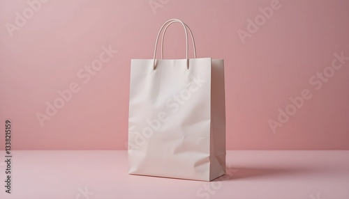 A single shopping bag on a soft pastel background. Matte texture, sturdy handles, and a soft shadow add depth. A clean, minimalist concept ideal for retail, branding, and e-commerce themes.