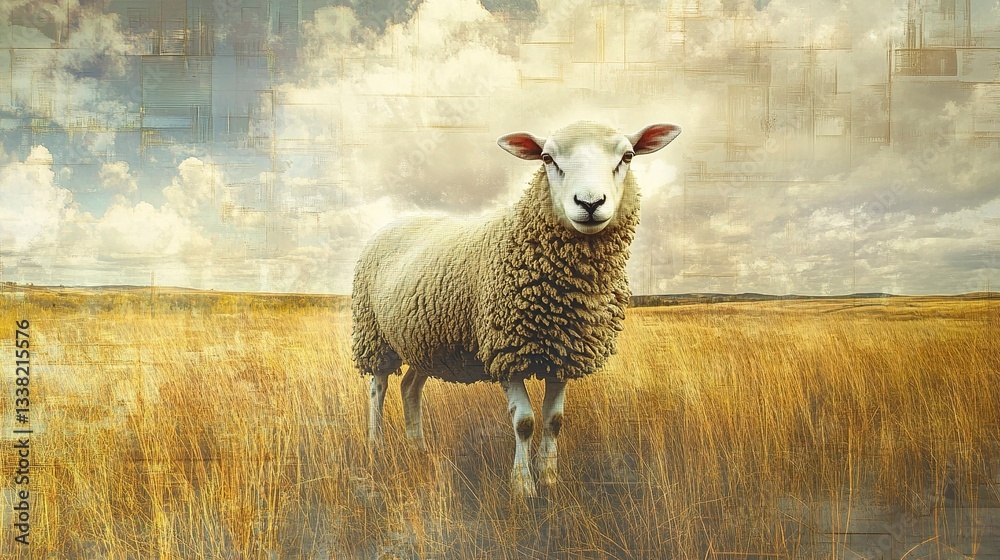 Fototapeta premium Sheep with Digital Overlay. 