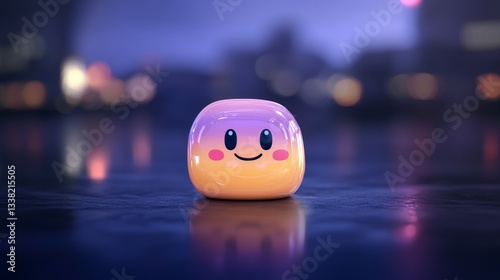 Happy Emoji Icon  3D Render  Night City Background  Digital Art