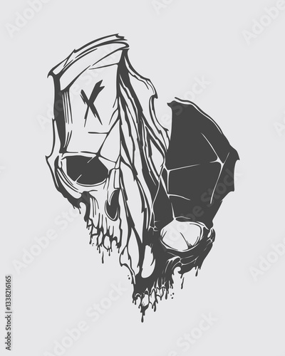 Skull head skeleton sliced melted illustration artwork vector t shirt design element sticker print art editable