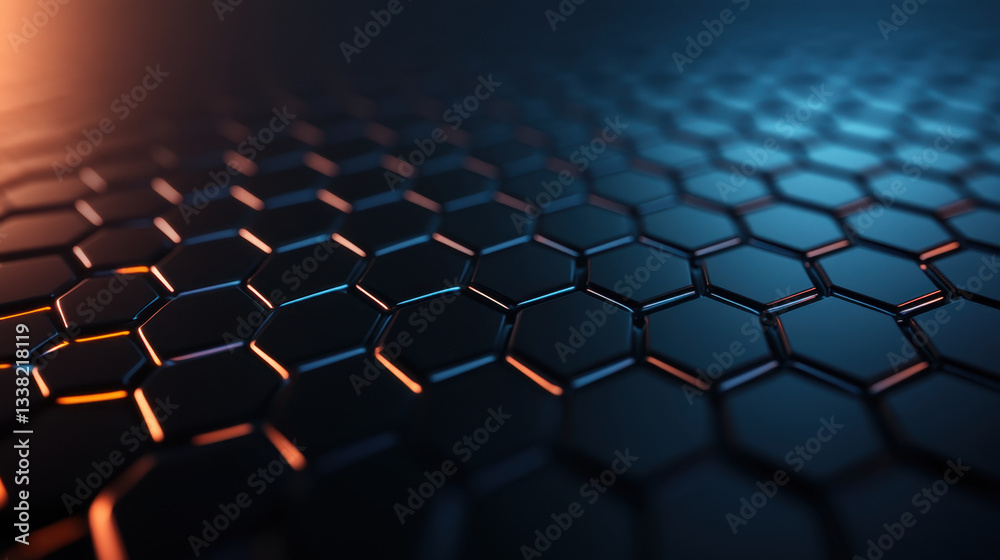 Fototapeta premium close up view of hexagonal pattern with sleek, modern design, featuring blend of dark and vibrant colors that create dynamic visual effect