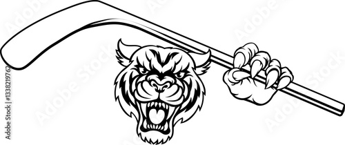 Photography A tiger ice hockey player animal sports mascot holding a hockey stick