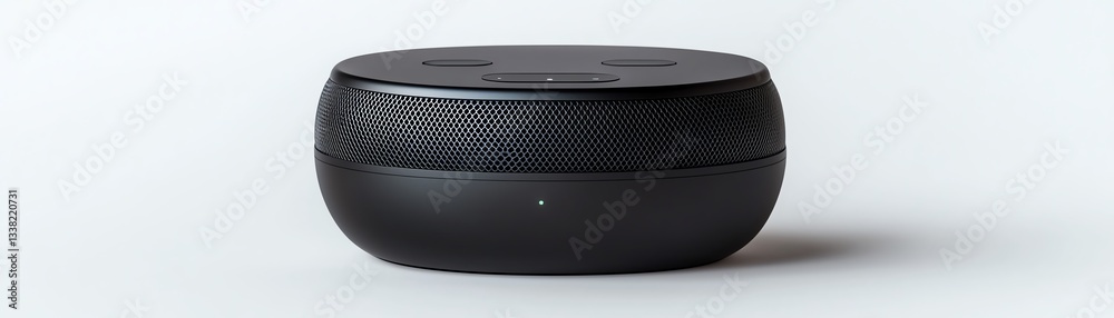 Obraz premium Compact black Bluetooth speaker on a white isolated background.