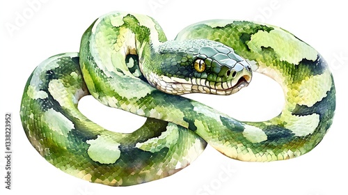 Wallpaper Mural Watercolor Painting of a Green Snake Coiled Torontodigital.ca