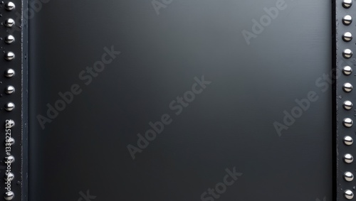 black steel sheet with rivet border, grunge dark metal plate texture, iron post or beam or metallic sign, close-up featuring blank space for background