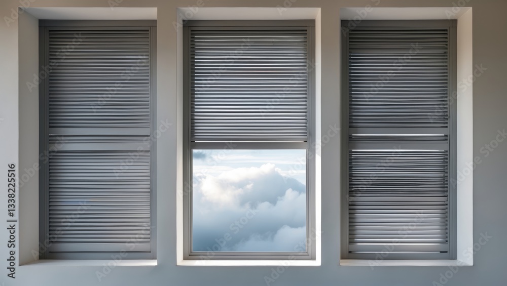 Windows featuring contemporary sliding shutters Windows featuring contemporary sliding shutters