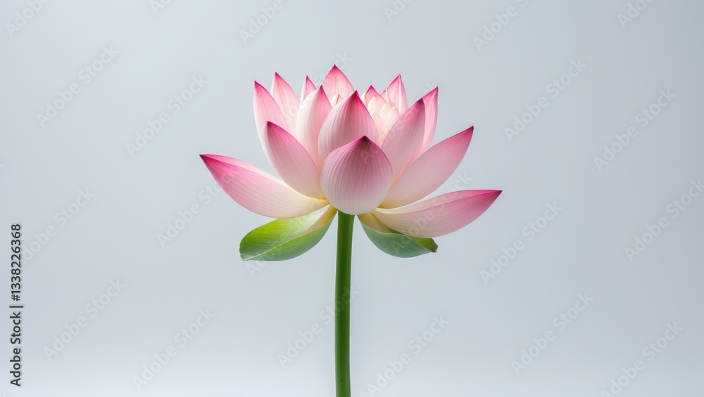 Fototapeta premium Pink lotus bud against a white background, highlighting the graceful and natural shape of the flower in its pre-bloom phase. A minimalistic and detailed botanical image ideal for various design pro...