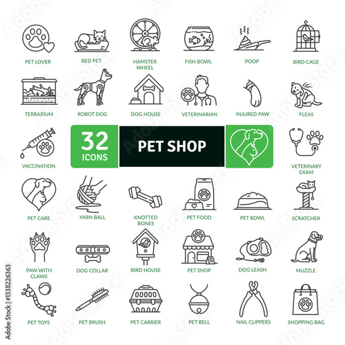 A collection of pet shop icons. Animal lovers can find a wide range of pets accessories to ensure the well-being and happiness of pets