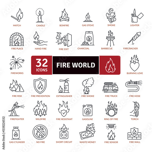 Fire world is a collection of icons that represent different aspects of fire and firefighting. Different situations where fire is the protagonist. Risks, prevention and fire fighting