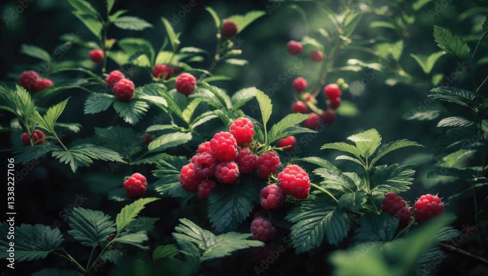 Obraz premium Wild raspberry plants thriving in the forest