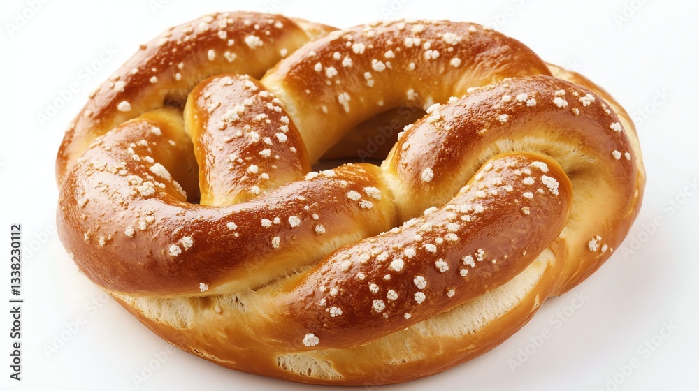 A delicious pretzel, golden brown and sprinkled with salt, on a white isolate background. A delicious pretzel, golden brown and sprinkled with salt, on a white isolate background.