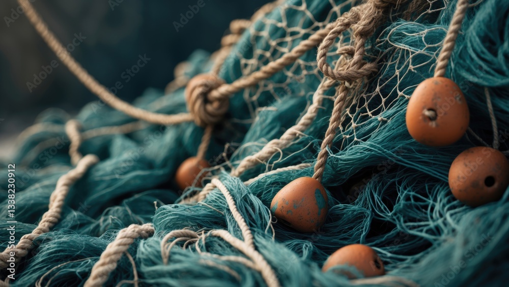 rustic fishing net with floats and cords rustic fishing net with floats and cords