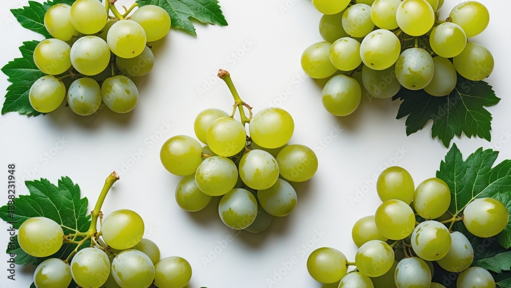 Set of green grapes separated on a white backdrop. Set of green grapes separated on a white backdrop.