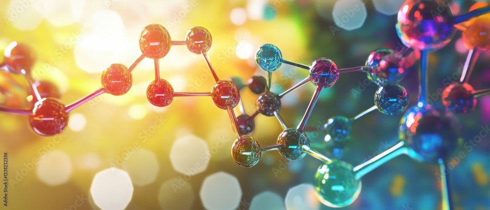 A colorful molecular structure with interconnected atoms, set against a vibrant, blurred background, symbolizing science and innovation. A colorful molecular structure with interconnected atoms, set against a vibrant, blurred background, symbolizing science and innovation.