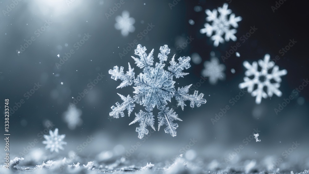 Natural snowflakes on snow, capturing real snowflakes as they fall under natural conditions in low temperature. Natural snowflakes on snow, capturing real snowflakes as they fall under natural conditions in low temperature.