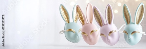 Glittering Pastel Bunny Masks With Golden Accents Shine