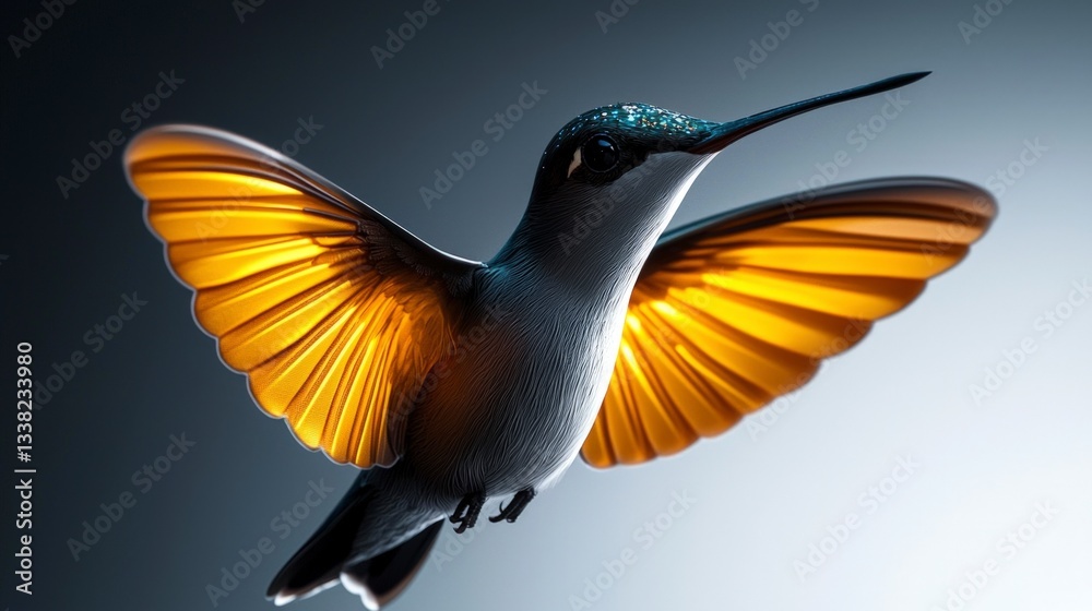 Fototapeta premium Golden Hummingbird in Flight Wildlife Nature Bird Photography