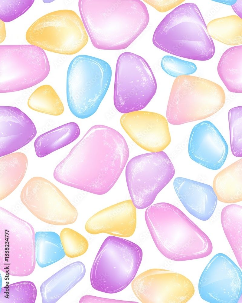 Seamless pattern of pastel-colored abstract stone shapes ideal for textile design projects featu smooth polished stones in pink purple yellow and blue hues perfect for Seamless pattern of pastel-colored abstract stone shapes ideal for textile design projects featu smooth polished stones in pink purple yellow and blue hues perfect for