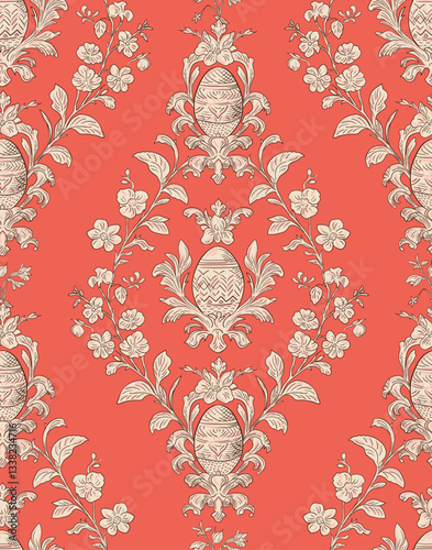 Easter Eggs Spring Elegant Seamless Rococo Floral Pattern for Fabrics, Wallpapers and Packaging