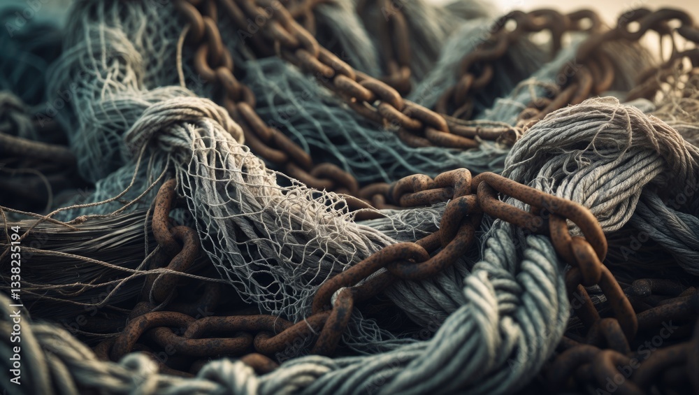 Rustic fishing net arranged as a background.