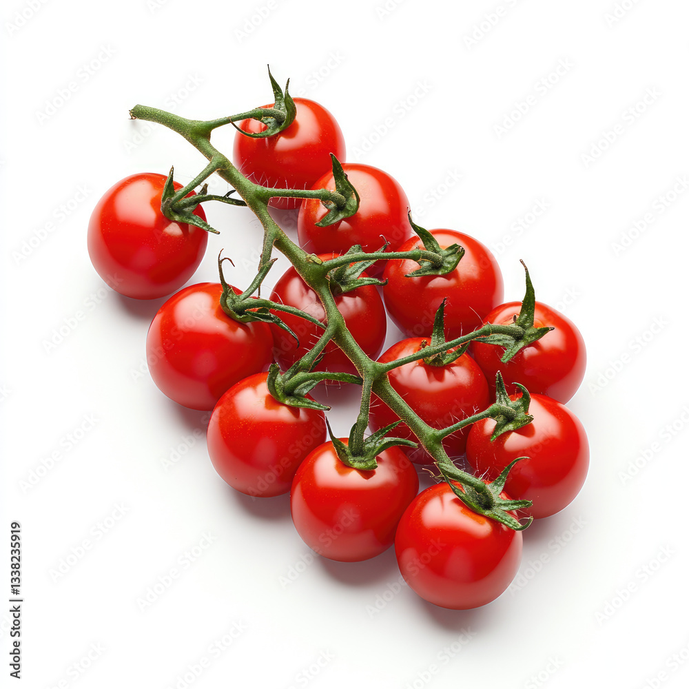 A vibrant cluster of fresh red tomatoes on the vine, showcasing their glossy texture and natural appeal. A vibrant cluster of fresh red tomatoes on the vine, showcasing their glossy texture and natural appeal.
