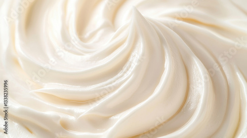 Fresh and creamy texture of smooth whipped cream in a swirling pattern. photo