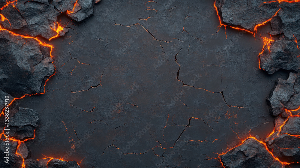 dark, cracked stone surface with glowing lava like edges creates dramatic and intense atmosphere. This background is perfect for various creative projects
