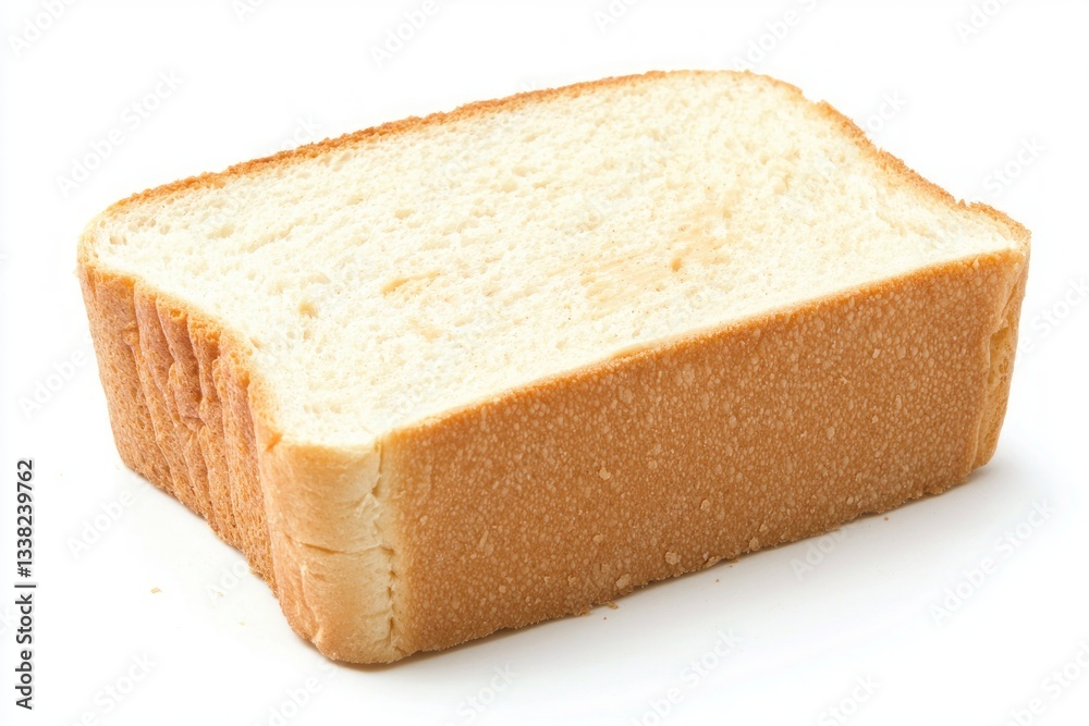 Single slice of tasty white toast bread on a white background, angled view, studio shot food for breakfast meal preparation Single slice of tasty white toast bread on a white background, angled view, studio shot food for breakfast meal preparation