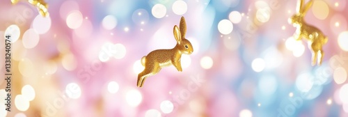 Golden Rabbit Leaping In Dreamy Pastel Bokeh Scene