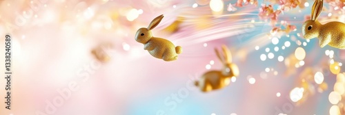 Golden Bunnies Hopping Through A Pastel Wonderland