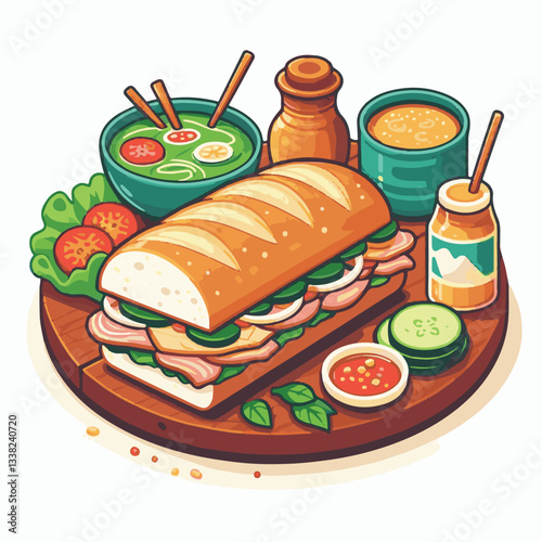 bread, baguette, meal, meat, fresh, food, background, cucumber, carrot, lunch, cuisine, coriander, sandwich, asian, traditional, vietnamese, pork, vietnam, sliced, closeup, cilantro, vegetable, street