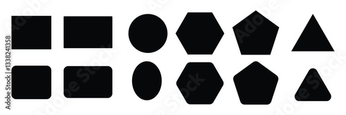 Geometric shapes flat icon set. Sharp and rounded corner shaped icon frames vector illustration.