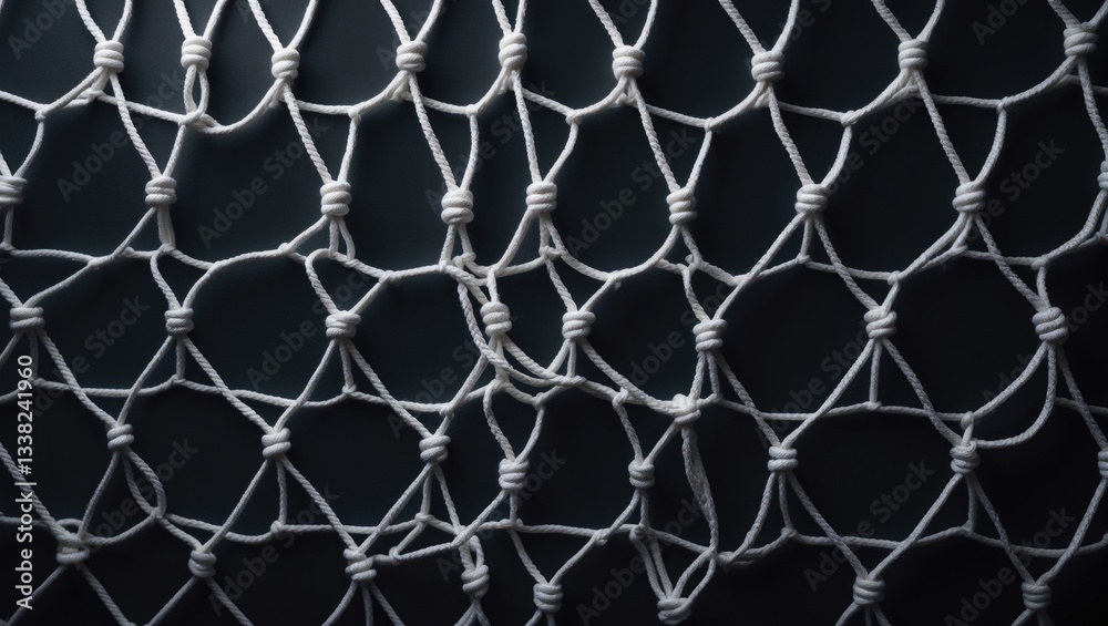 Fototapeta premium net protective against a dark background made of intertwined white rope