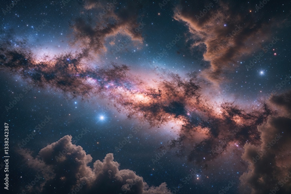 Naklejka premium Stunning Milky Way Galaxy with Enchanting Nebula Clouds in Breathtaking Cosmos