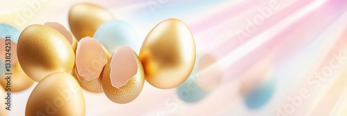 Golden And Pastel Eggs Floating In Radiant Light