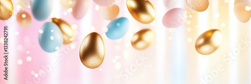 Vibrant Display Of Golden And Pastel Eggs With Patterns