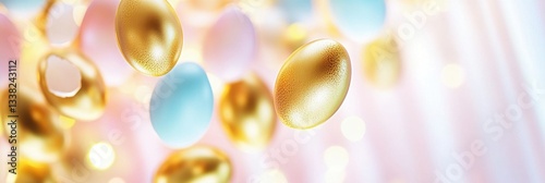 Floating Golden And Pastel Eggs With Festive Lighting