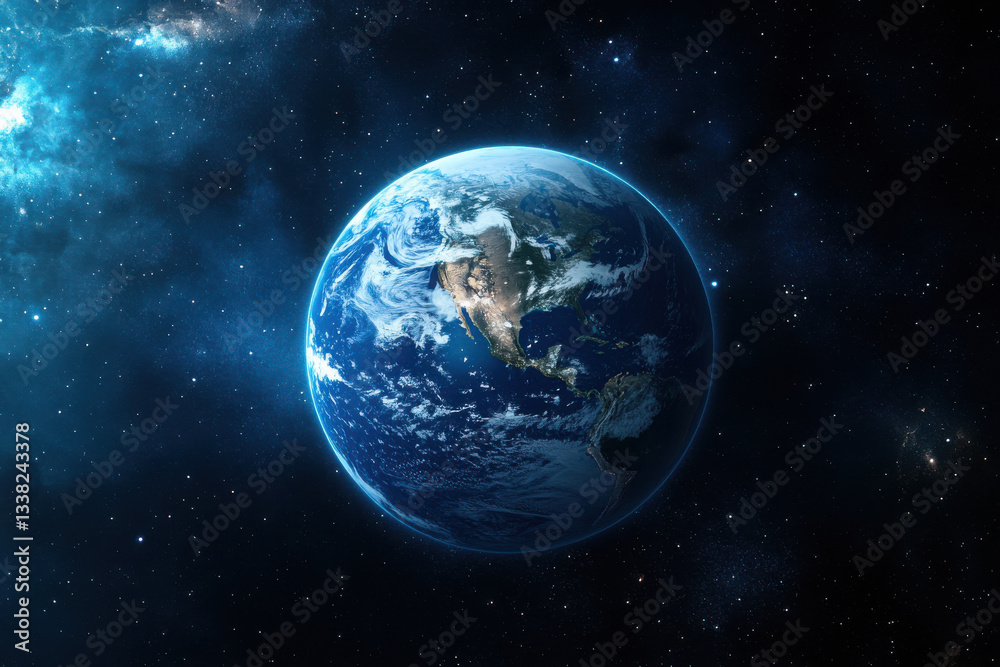 Earth from space glowing against the darkness with vibrant oceans and clouds Earth from space glowing against the darkness with vibrant oceans and clouds